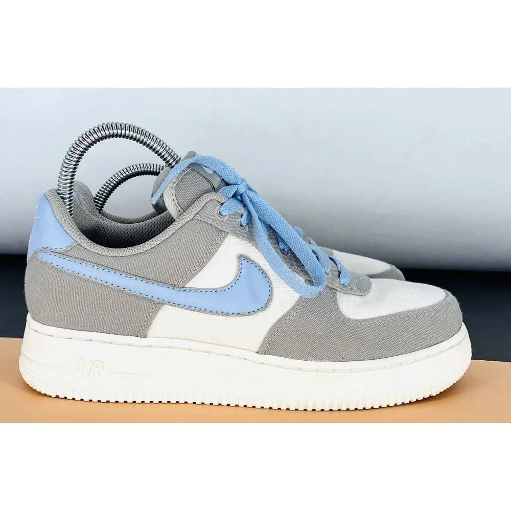Wmns Nike Air Force 1 Blue Gray Sz 9.5 Canvas Toe Box Platform Lt Blue Swoosh